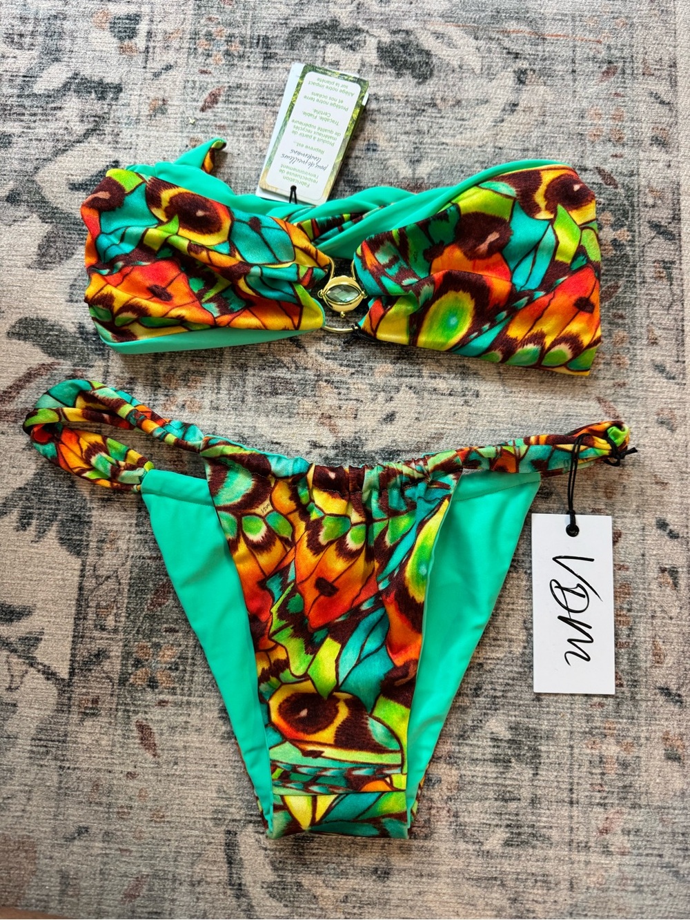 New VDM floral Butterfly Tropical Bandeau Bikini Set Large top medium bottom